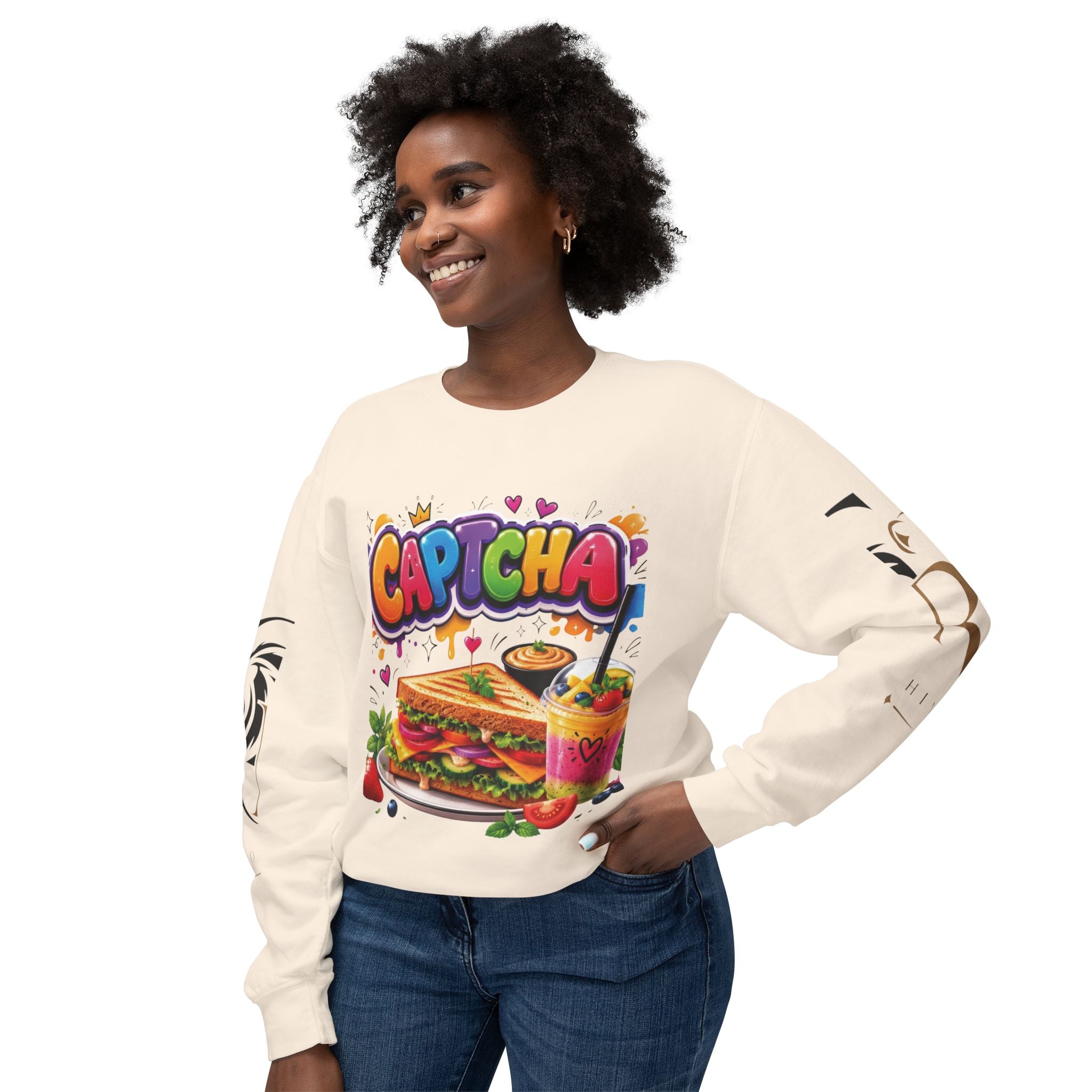 CapTCHA Sandwich Crewneck Sweatshirt — Colorful Food Graphic Pullover