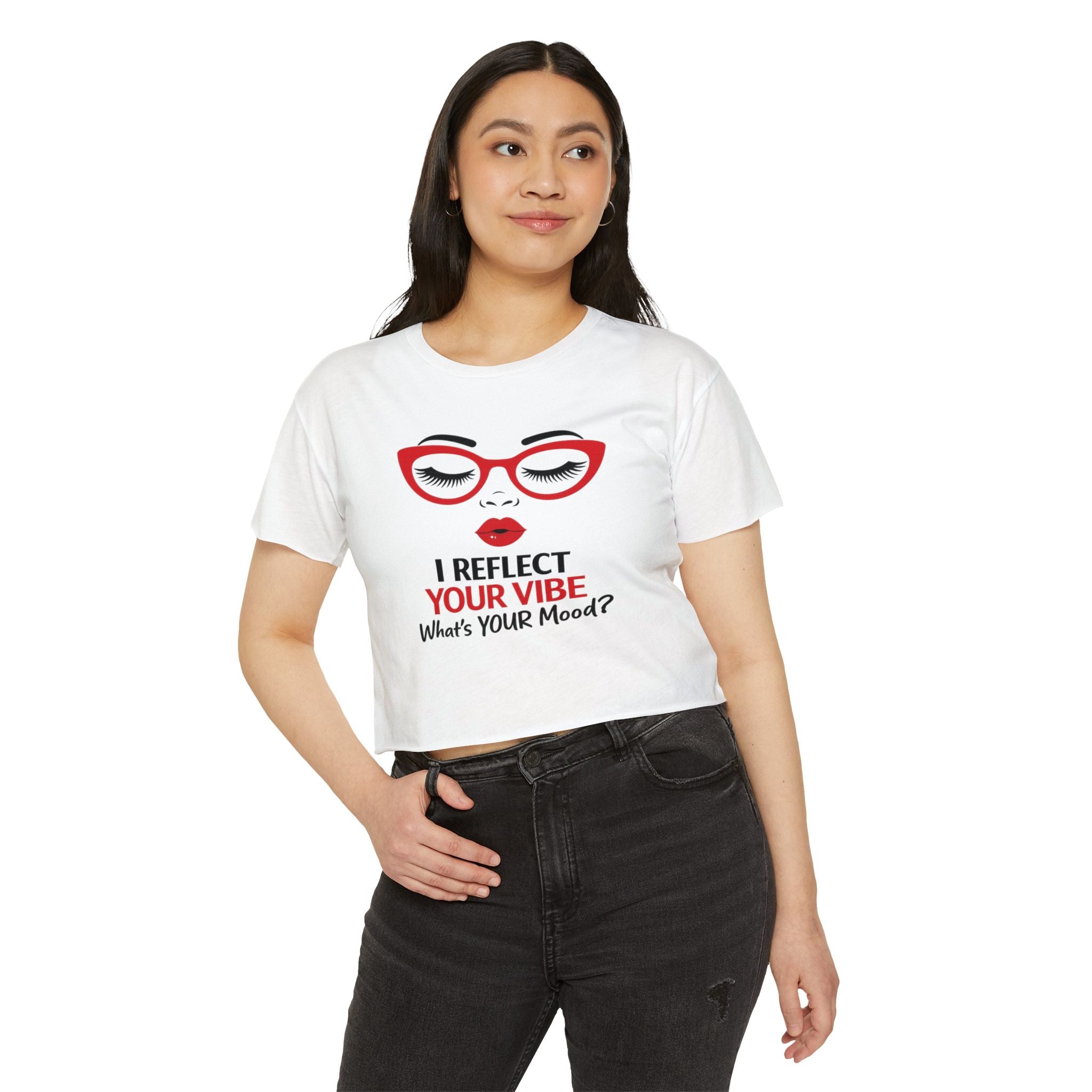 Crop Top — "I Reflect Your Vibe" Feminine Festival Graphic Tee