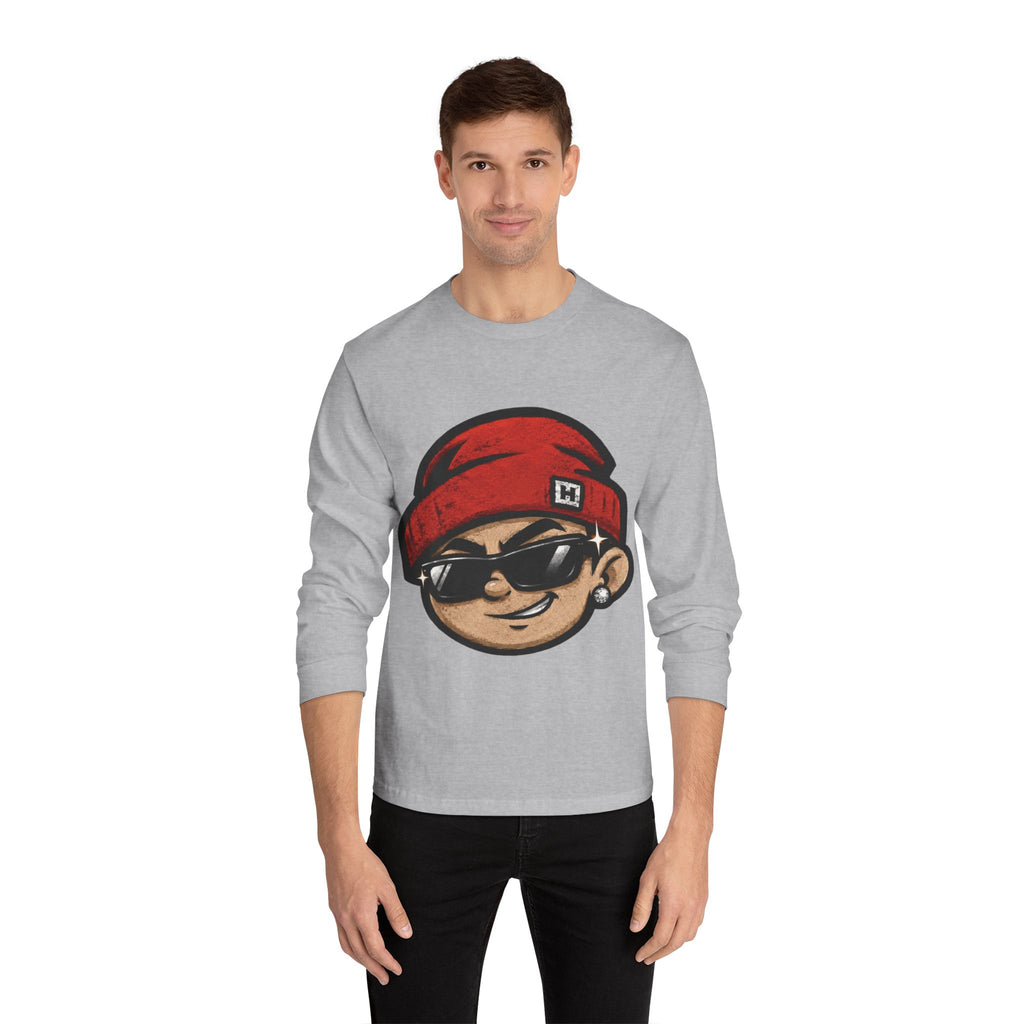 Streetwear Smiley Face Long Sleeve T-Shirt — Red Beanie Cool Kid Graphic