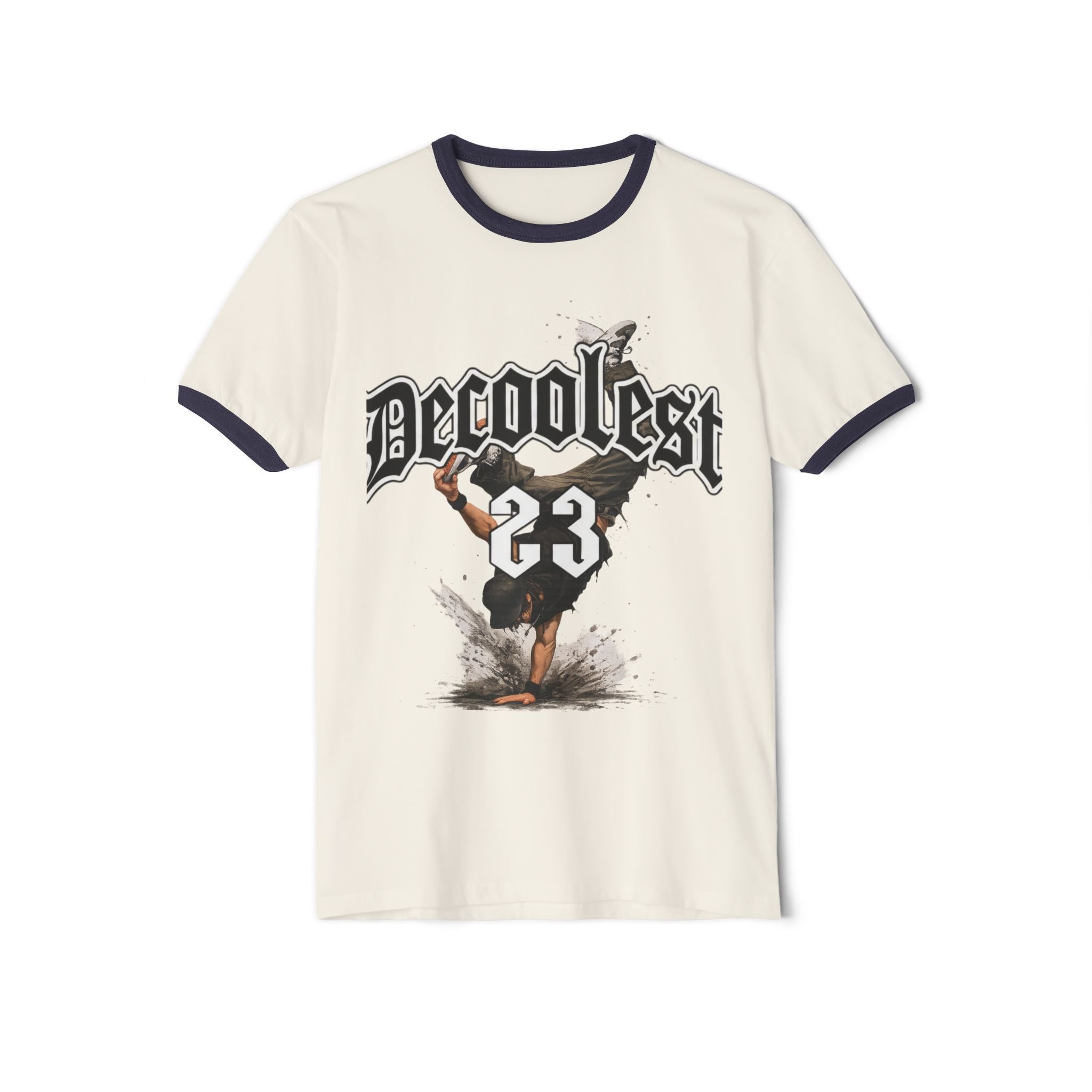 Ringer T-Shirt — 'Decoolest 23' Breakdancer Graphic with Lion Crest Back