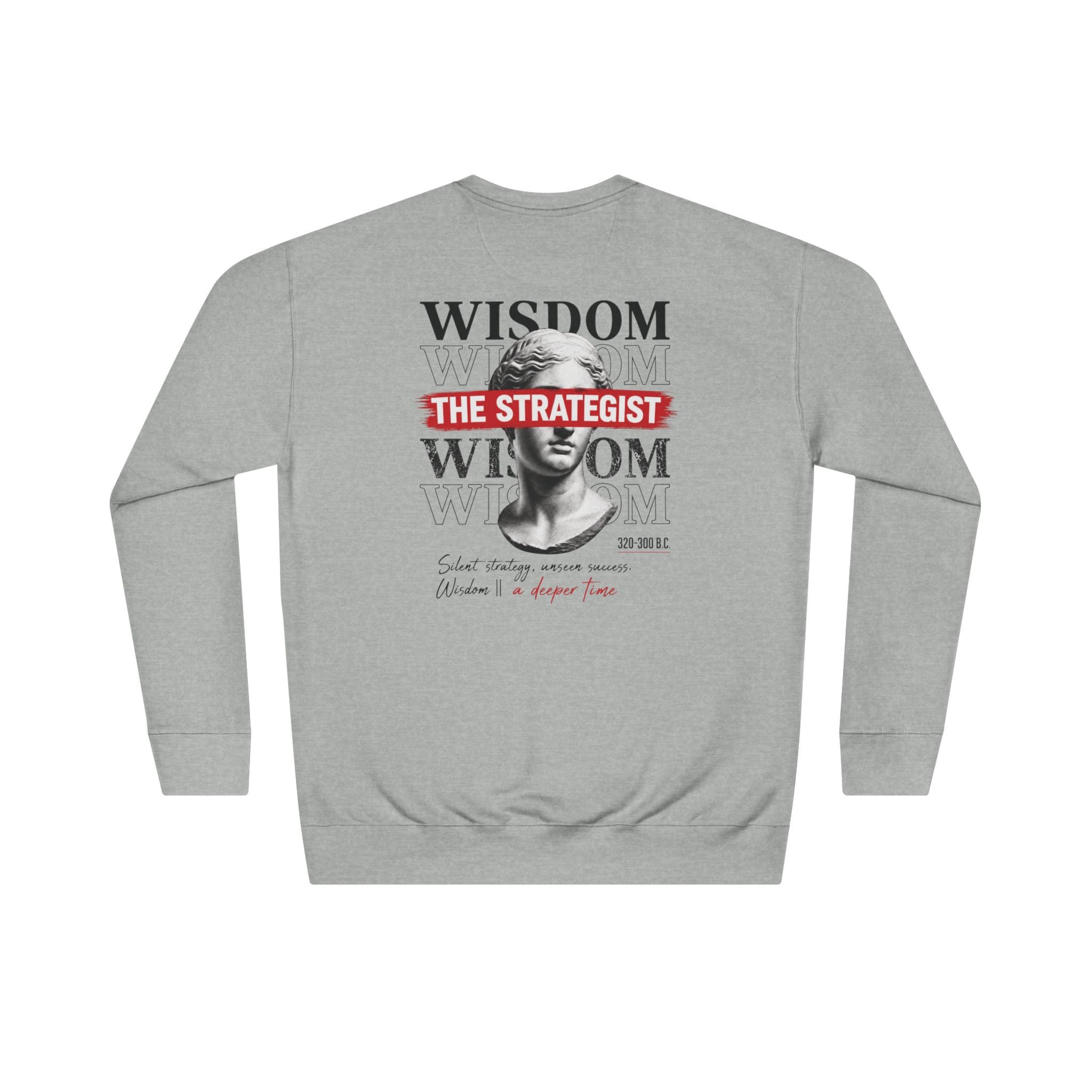 Strategist Crewneck Sweatshirt — Retro Classical Bust Graphic with 'The Strategist' Text