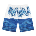 Men's Ocean Wave Board Shorts — Blue Surf Print Swim Trunks