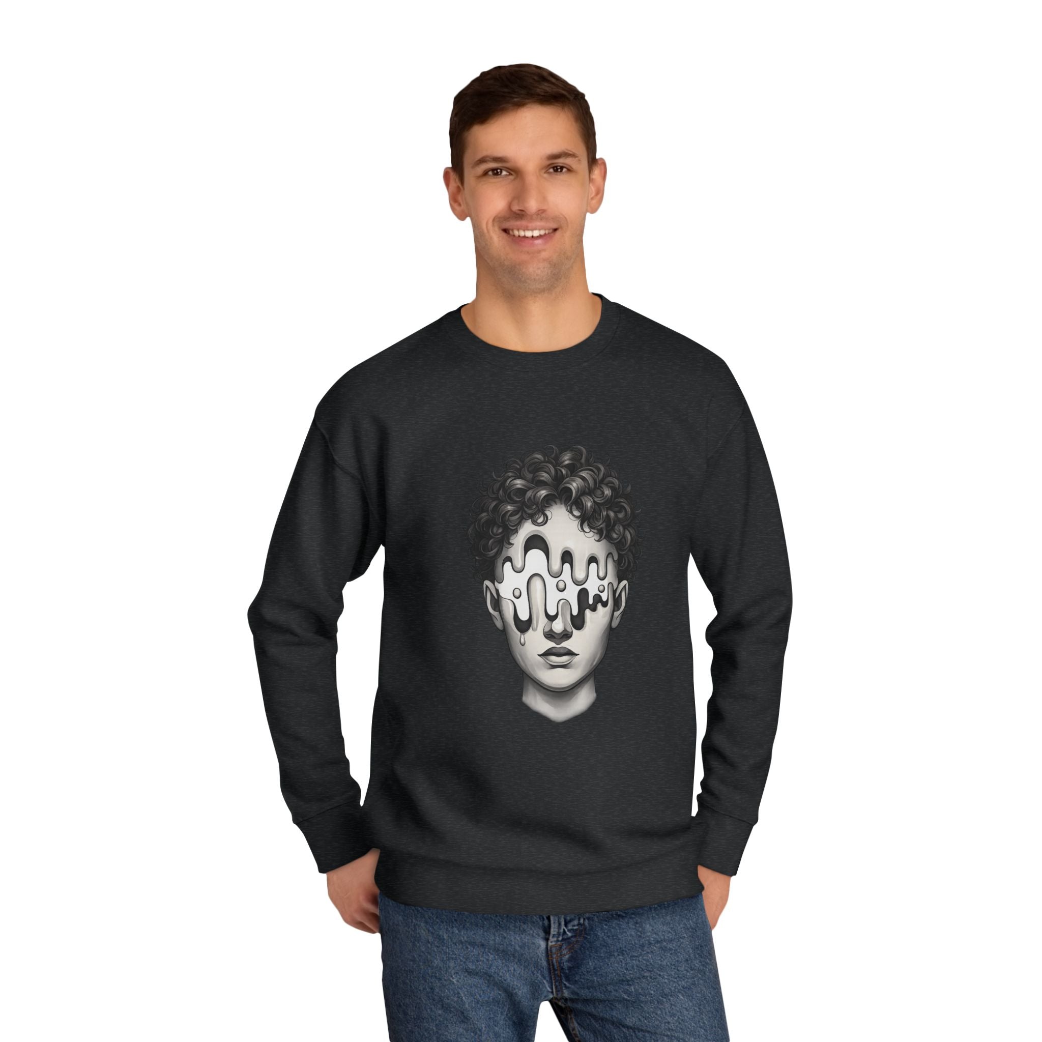 Strategist Crewneck Sweatshirt — Retro Classical Bust Graphic with 'The Strategist' Text