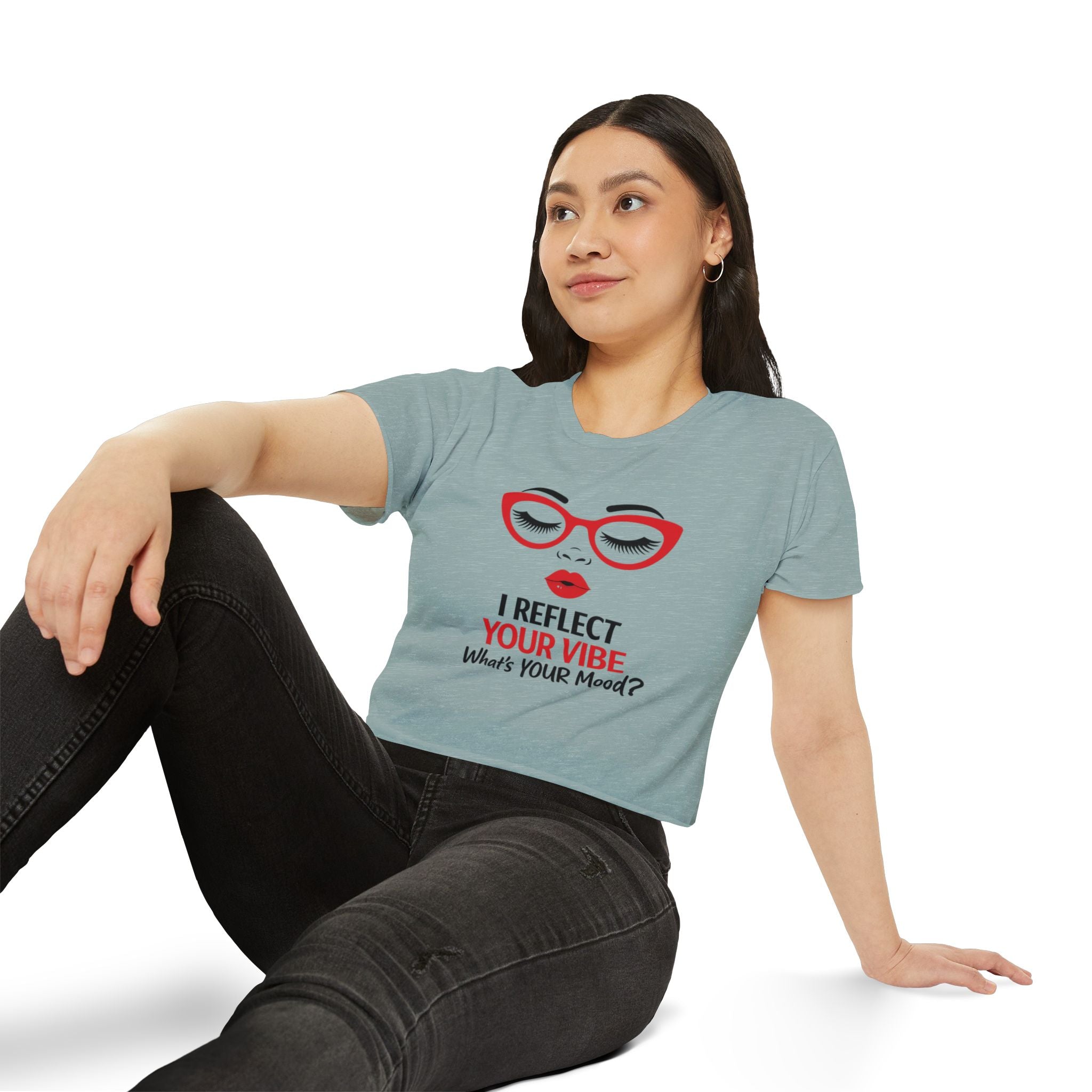 Crop Top — "I Reflect Your Vibe" Feminine Festival Graphic Tee