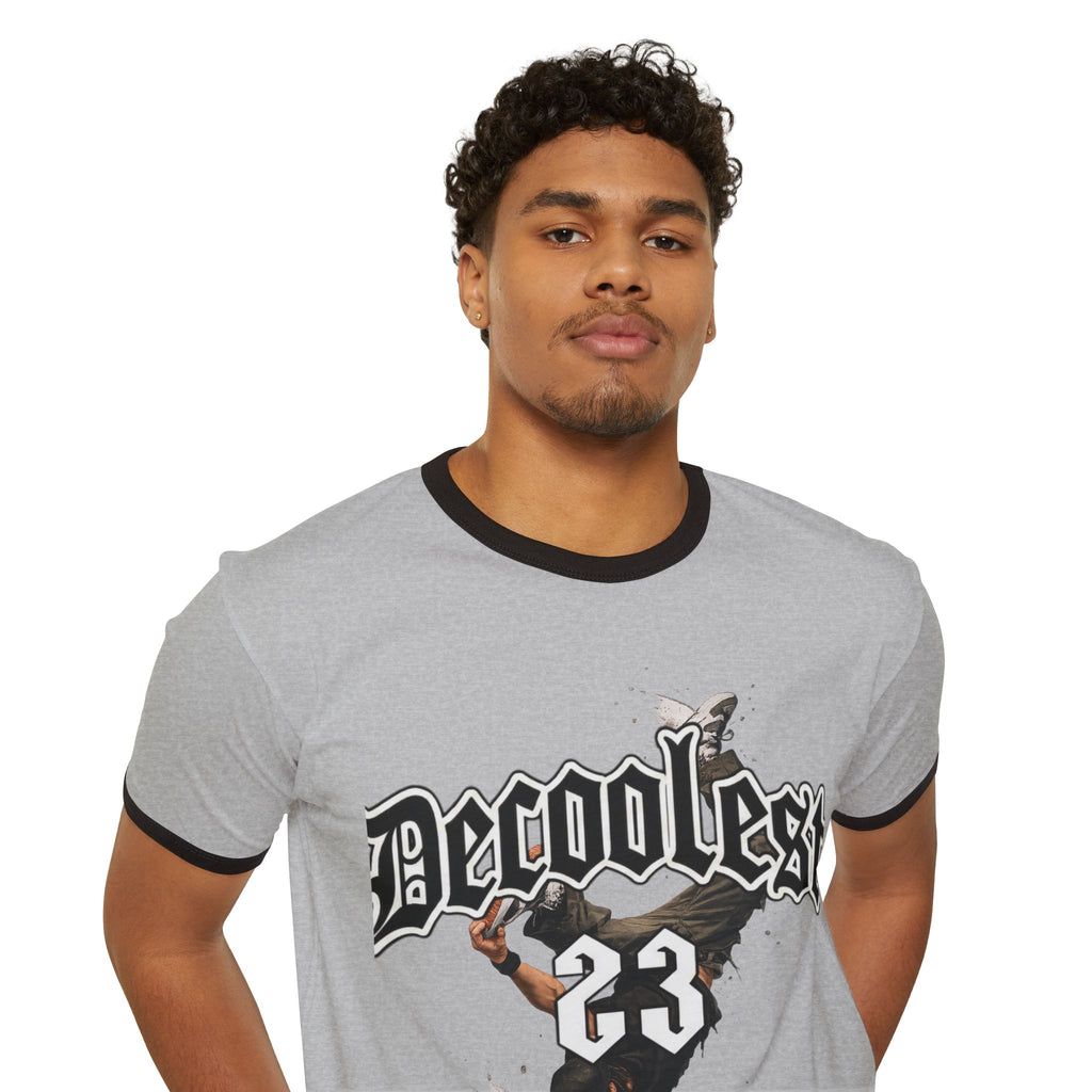 Ringer T-Shirt — 'Decoolest 23' Breakdancer Graphic with Lion Crest Back