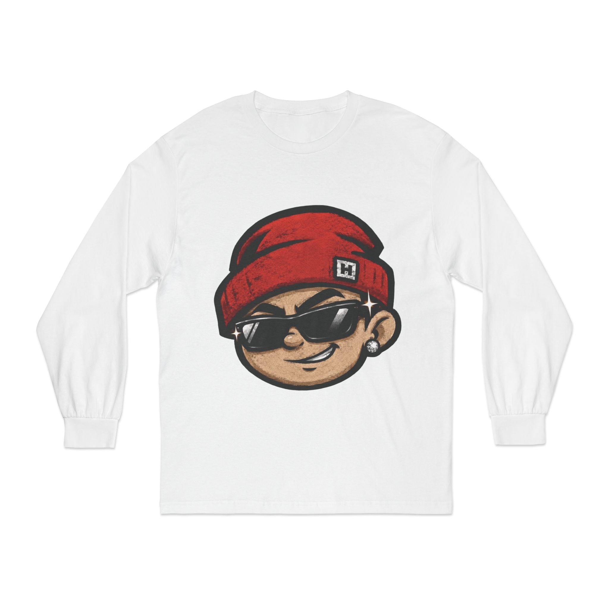 Streetwear Smiley Face Long Sleeve T-Shirt — Red Beanie Cool Kid Graphic