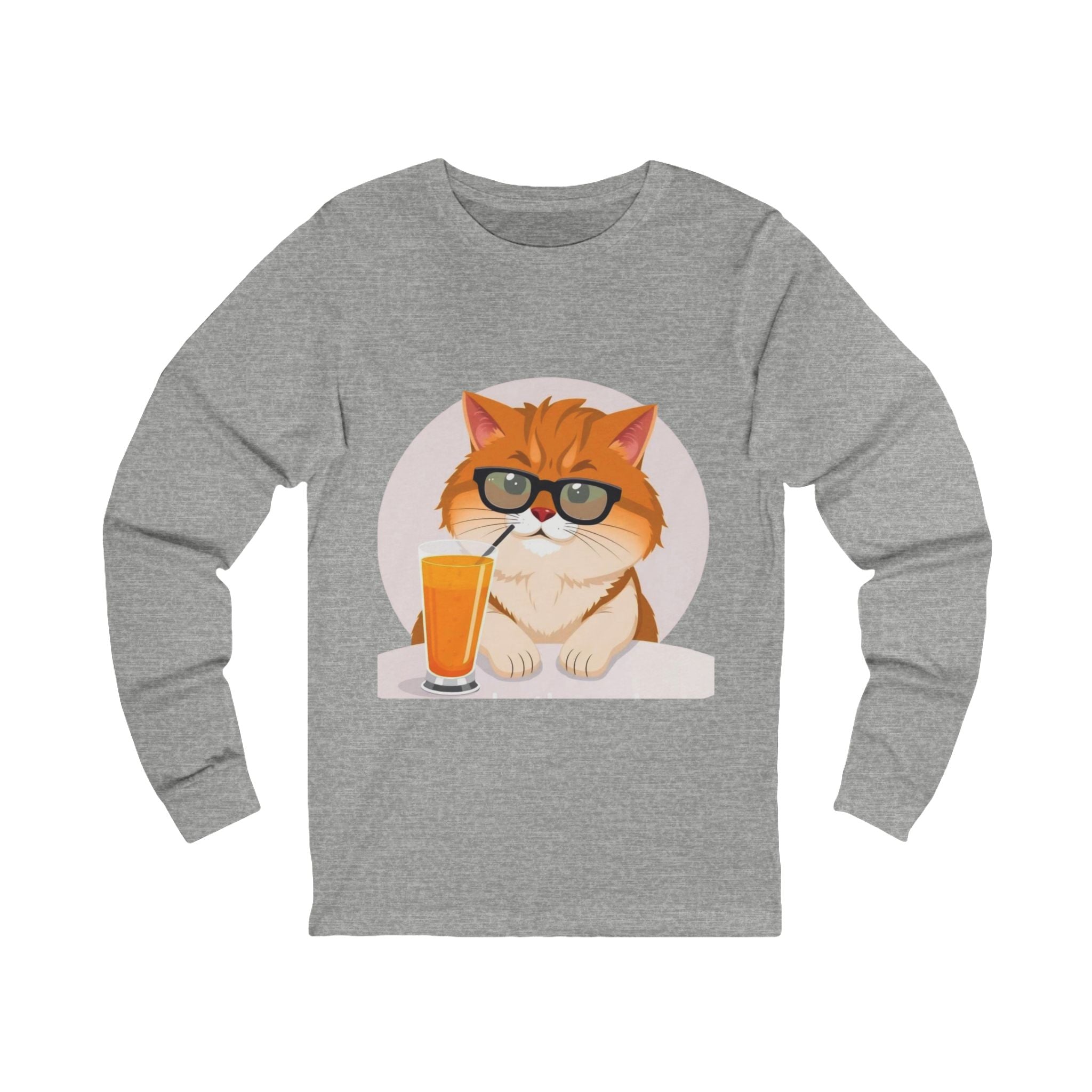 Long Sleeve Tee — Retro Cat with Glasses & Lion Crest Back