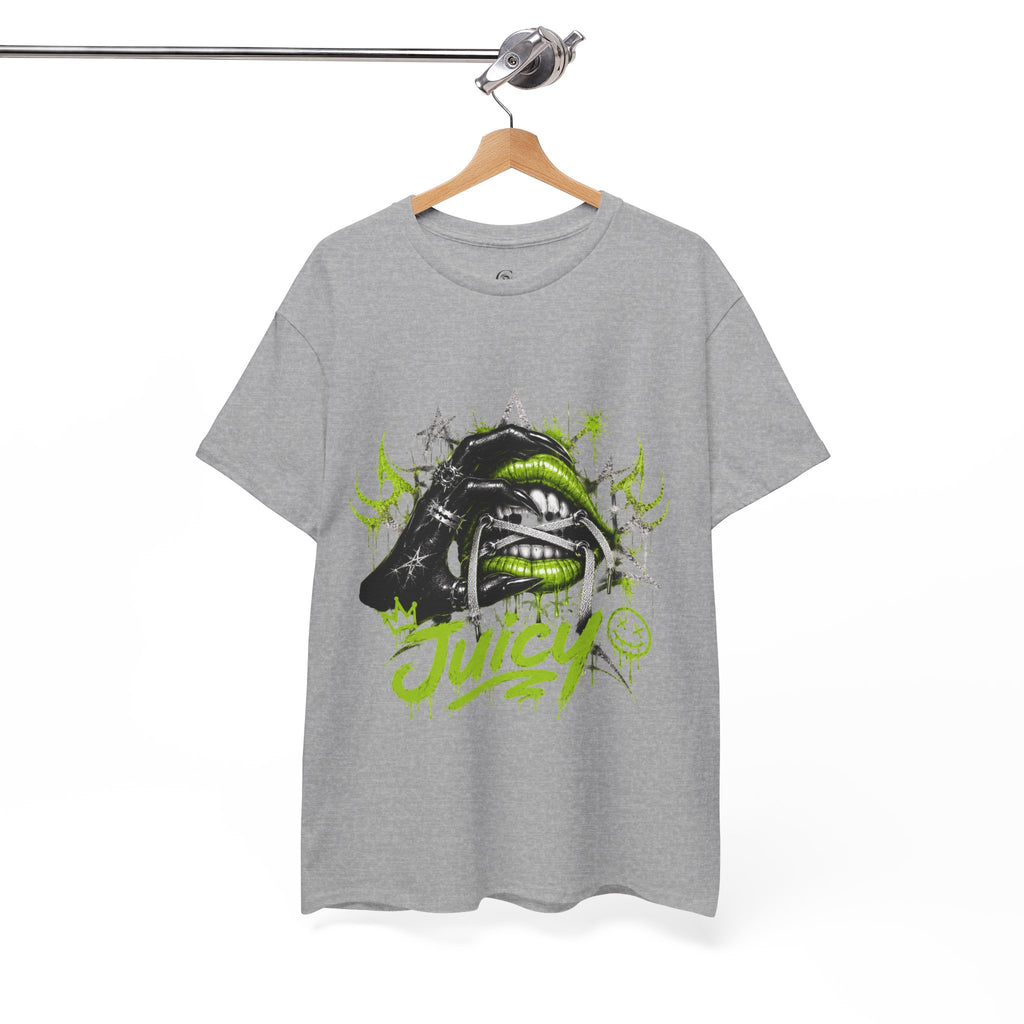 Juicy Graffiti Tee — Neon Green Street Art Graphic T-Shirt