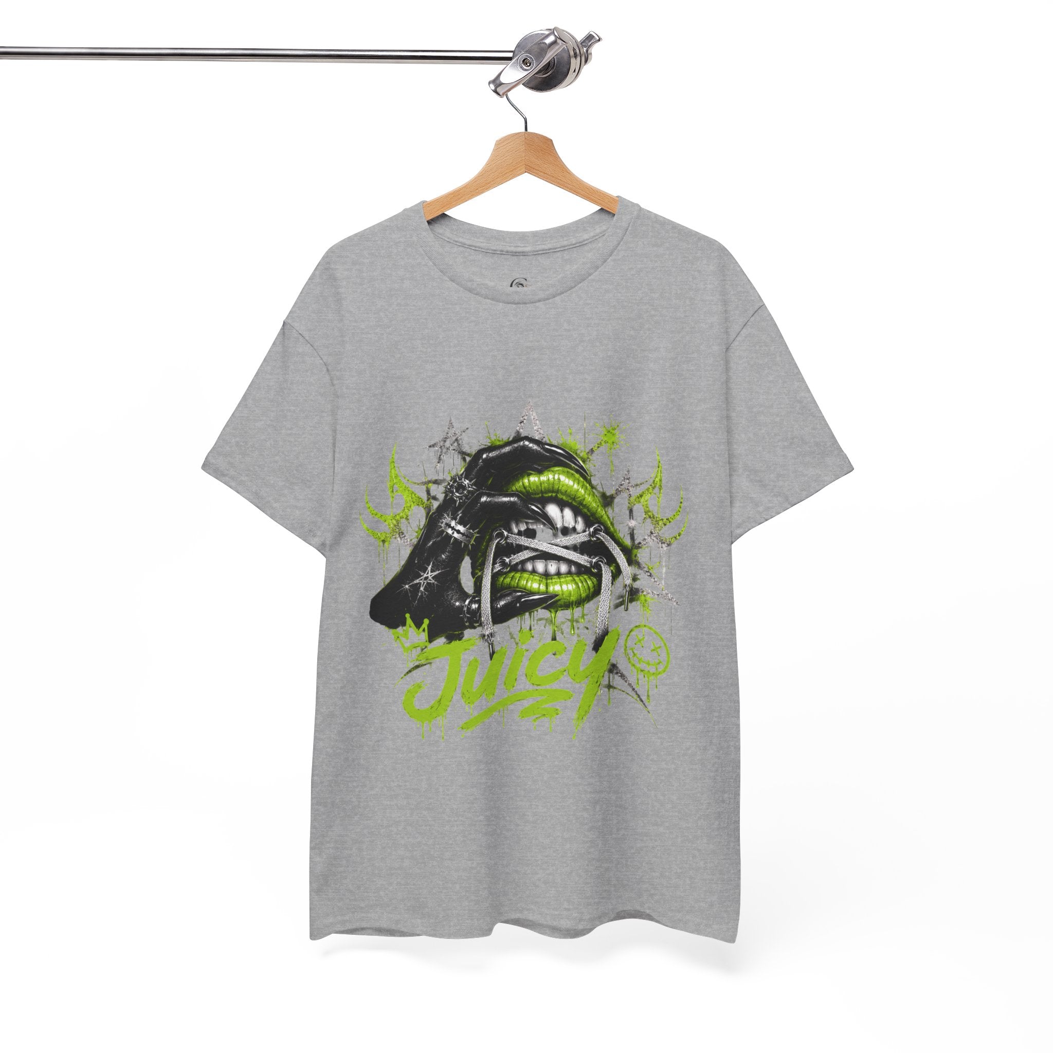 Juicy Graffiti Tee — Neon Green Street Art Graphic T-Shirt