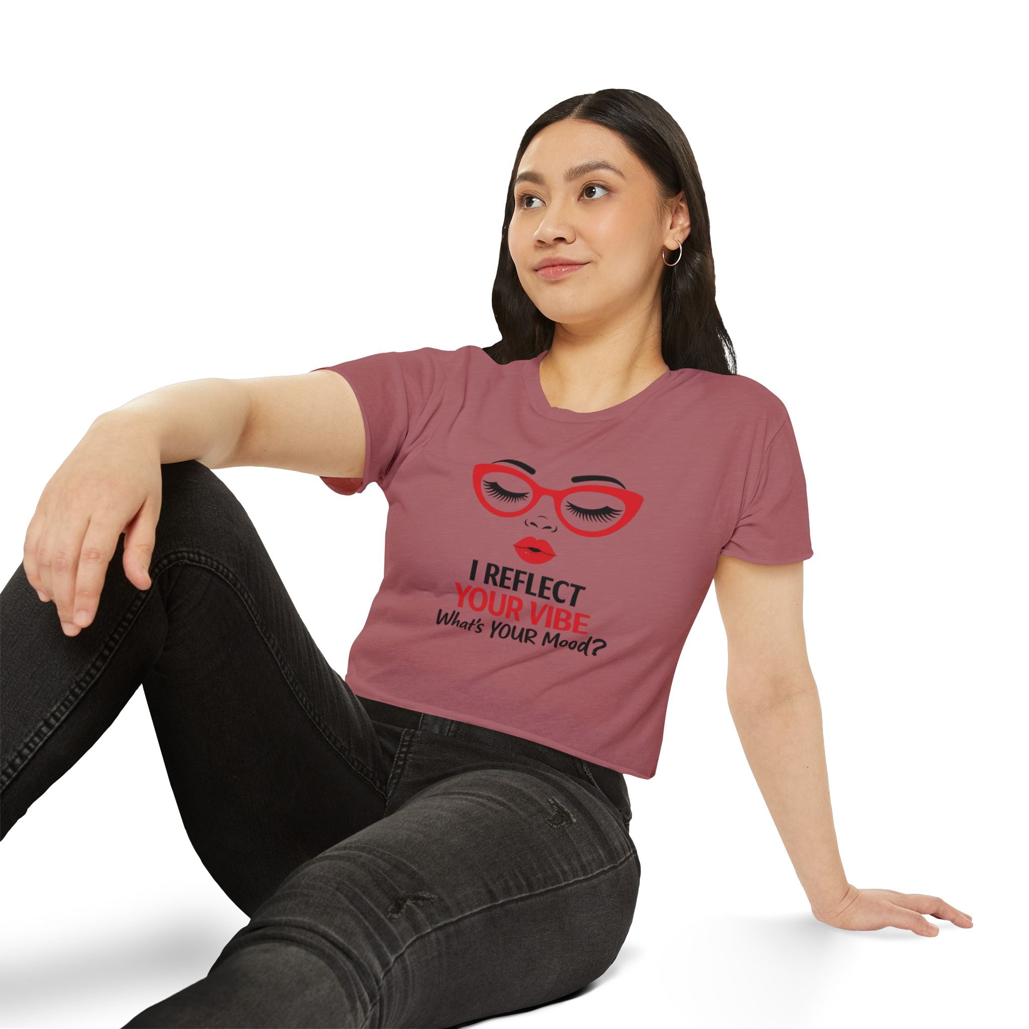 Crop Top — "I Reflect Your Vibe" Feminine Festival Graphic Tee
