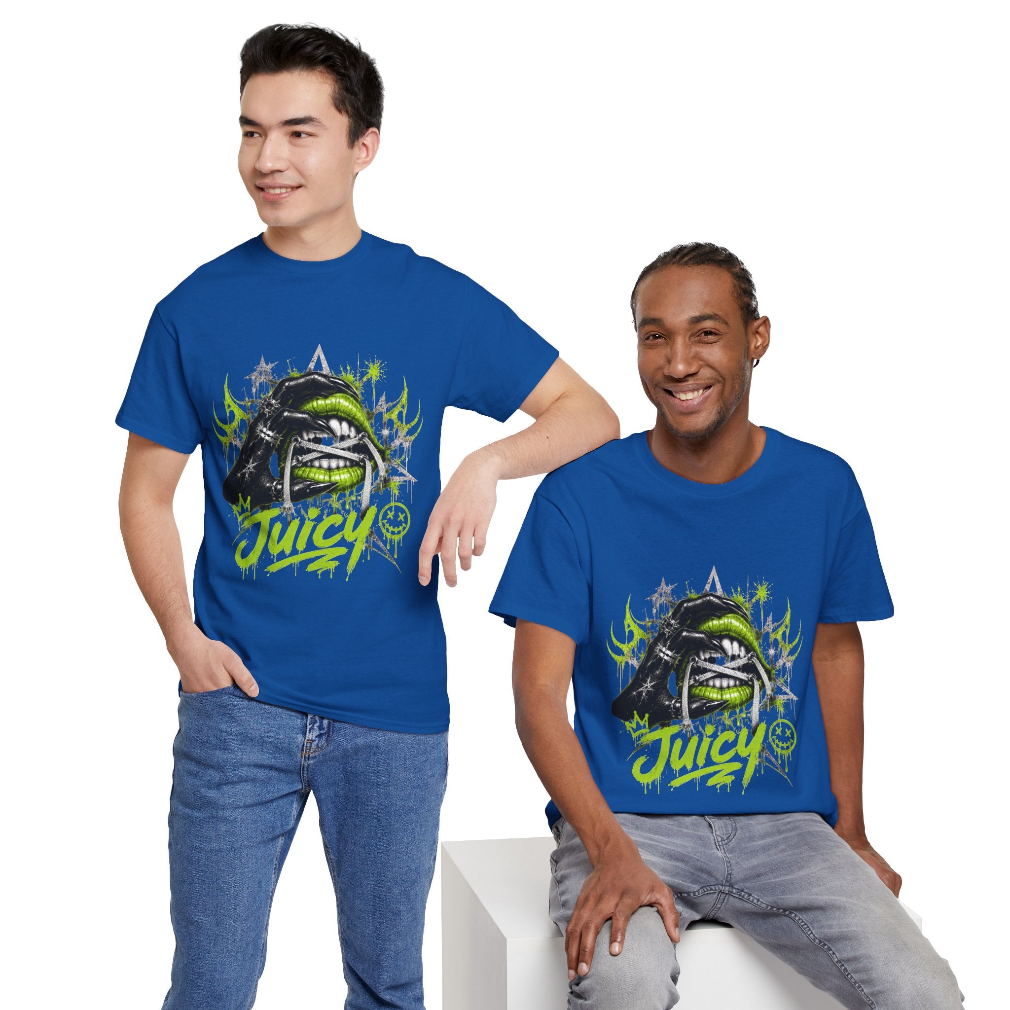 Juicy Graffiti Tee — Neon Green Street Art Graphic T-Shirt