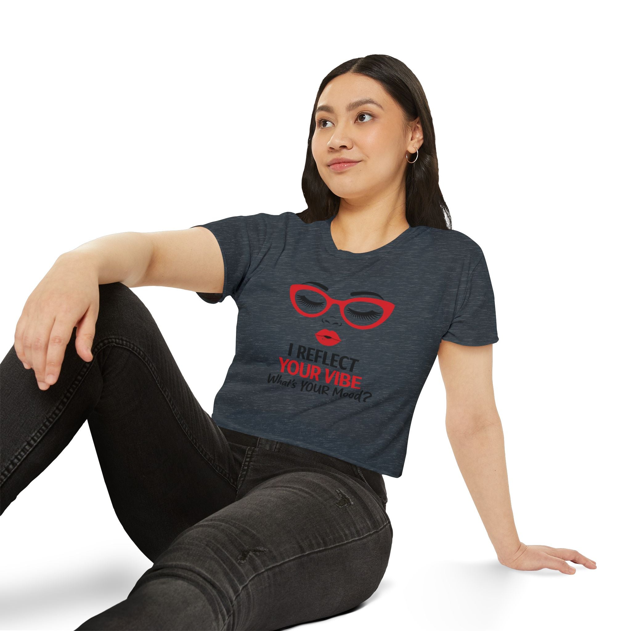 Crop Top — "I Reflect Your Vibe" Feminine Festival Graphic Tee