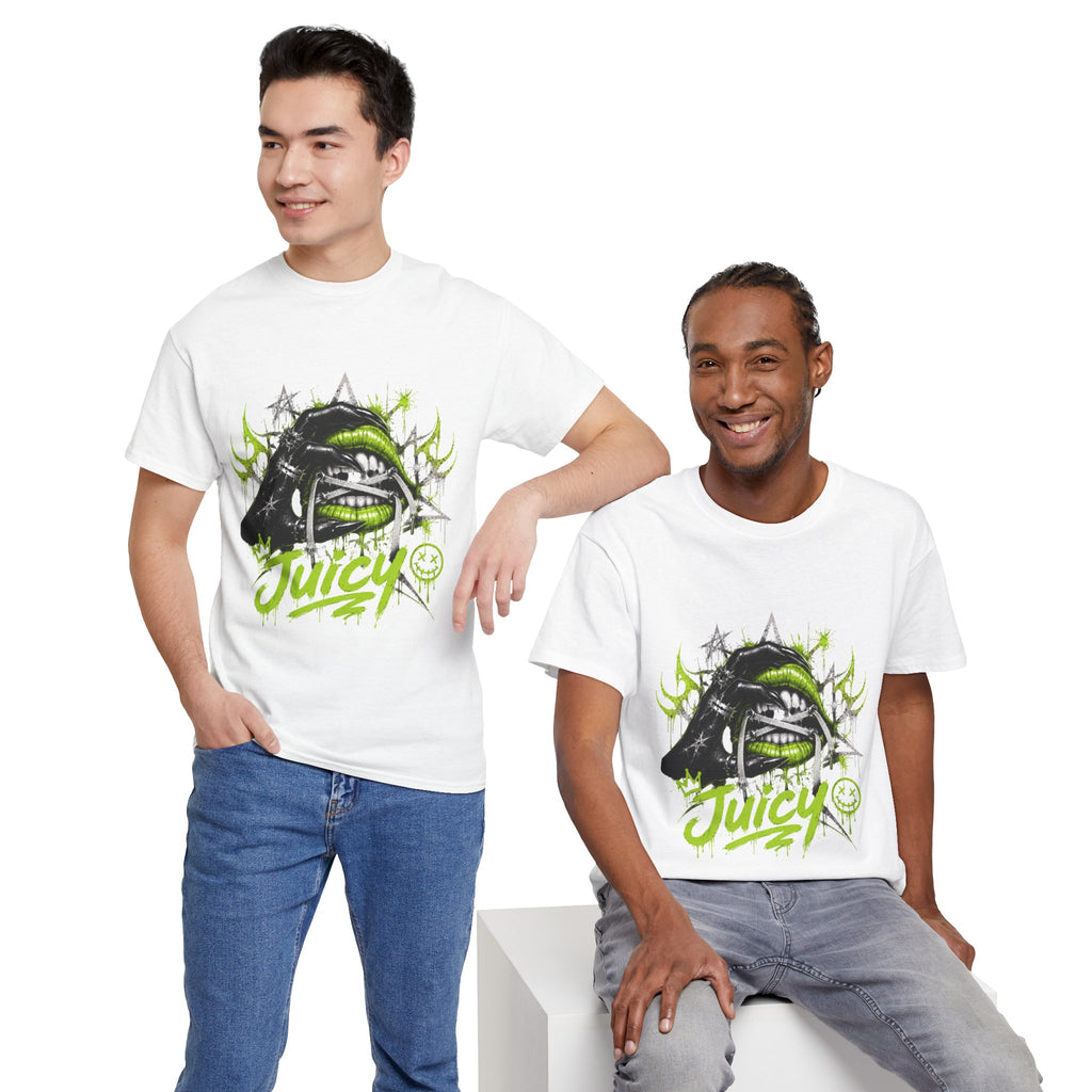 Juicy Graffiti Tee — Neon Green Street Art Graphic T-Shirt