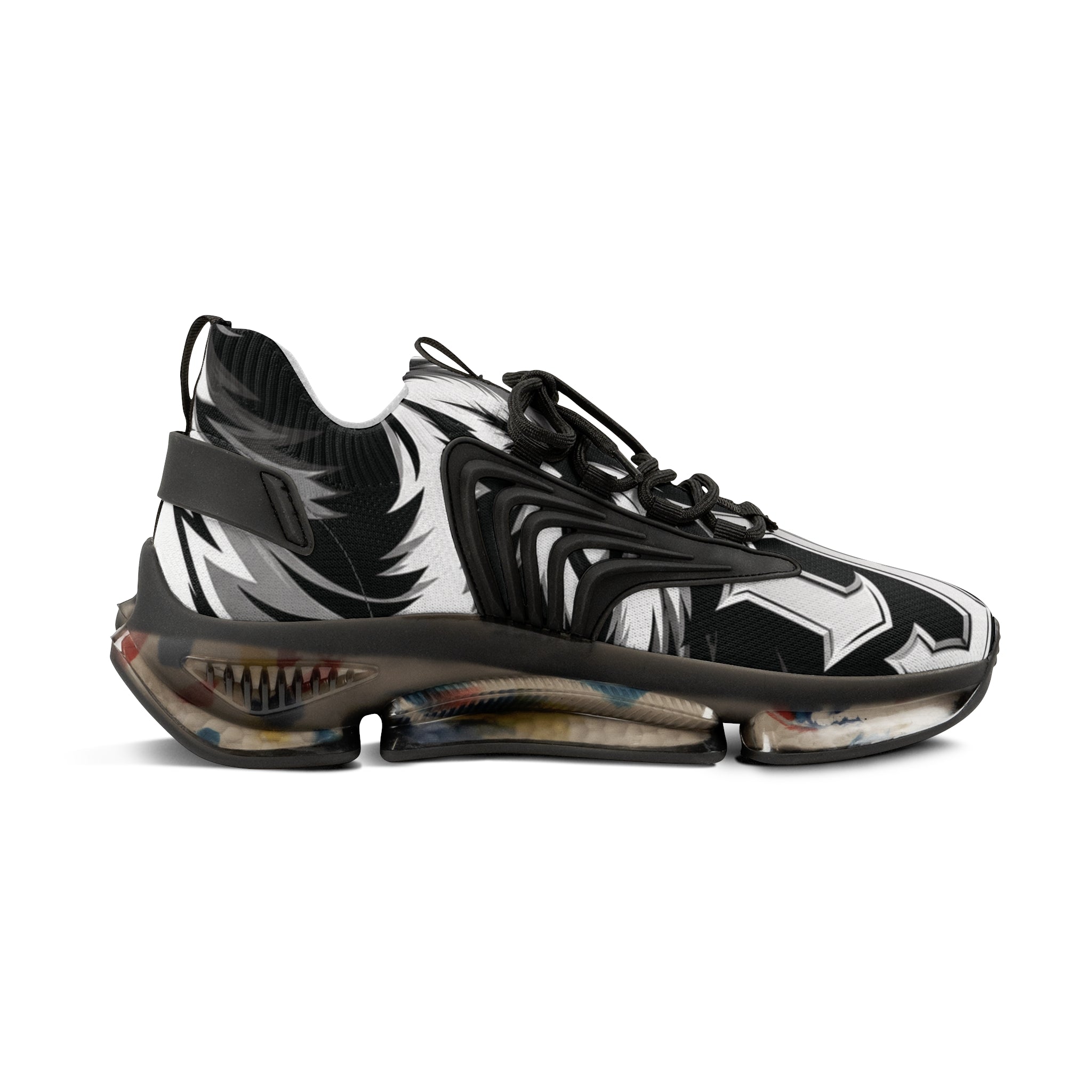 Men's Mesh Sneakers — Black Ikat Graphic Athletic Shoes