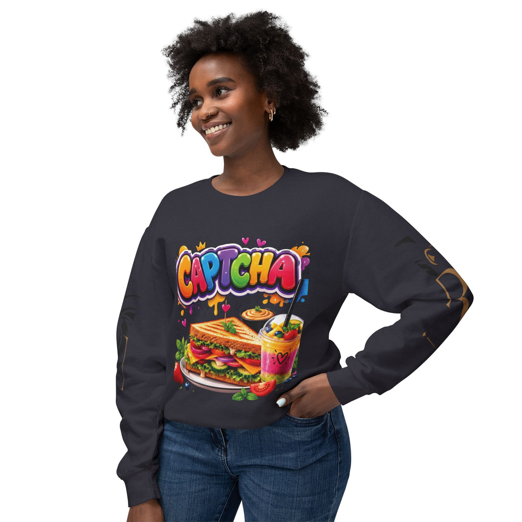 CapTCHA Sandwich Crewneck Sweatshirt — Colorful Food Graphic Pullover
