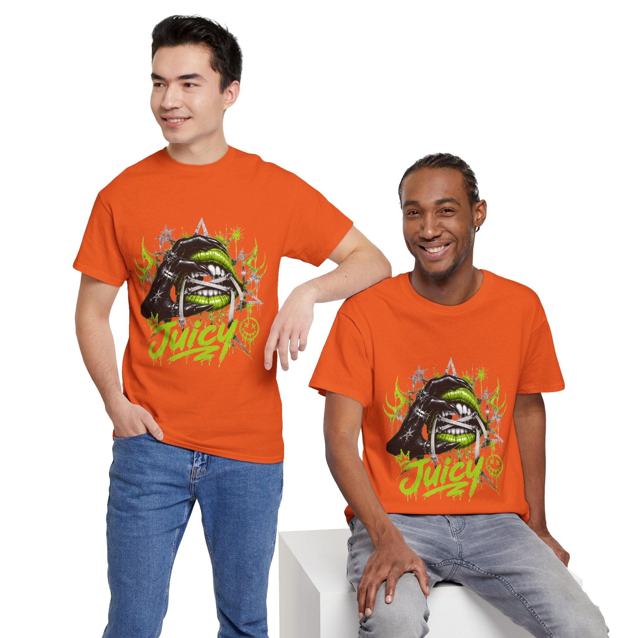Juicy Graffiti Tee — Neon Green Street Art Graphic T-Shirt