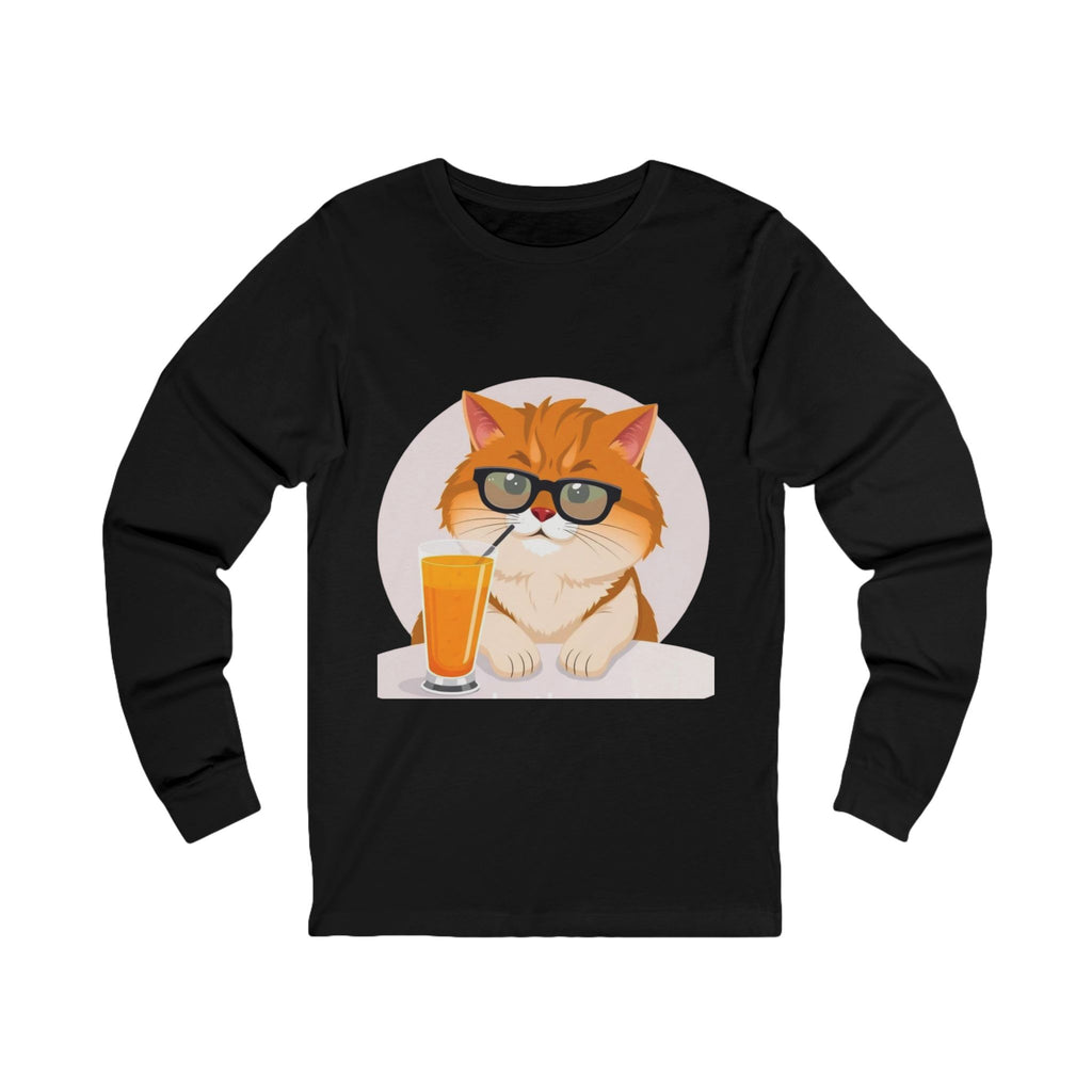 Long Sleeve Tee — Retro Cat with Glasses & Lion Crest Back