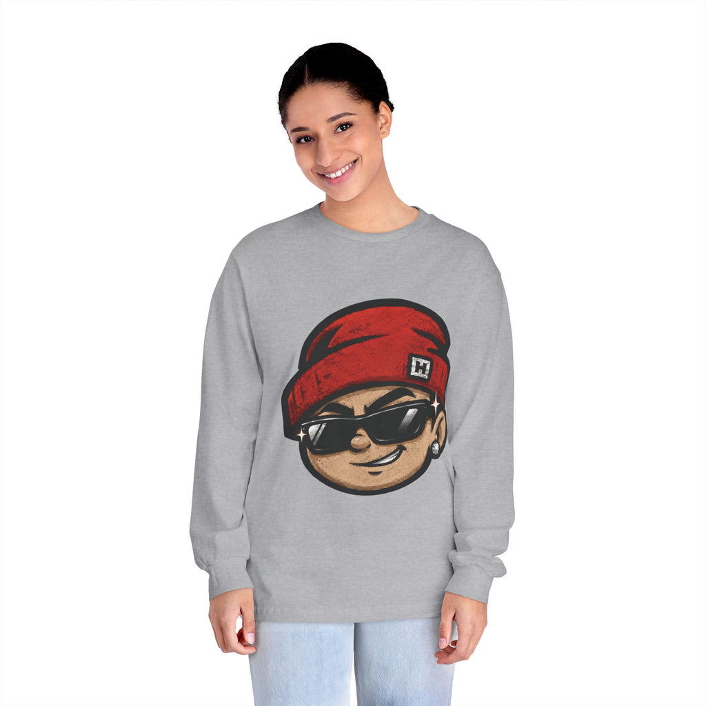 Streetwear Smiley Face Long Sleeve T-Shirt — Red Beanie Cool Kid Graphic