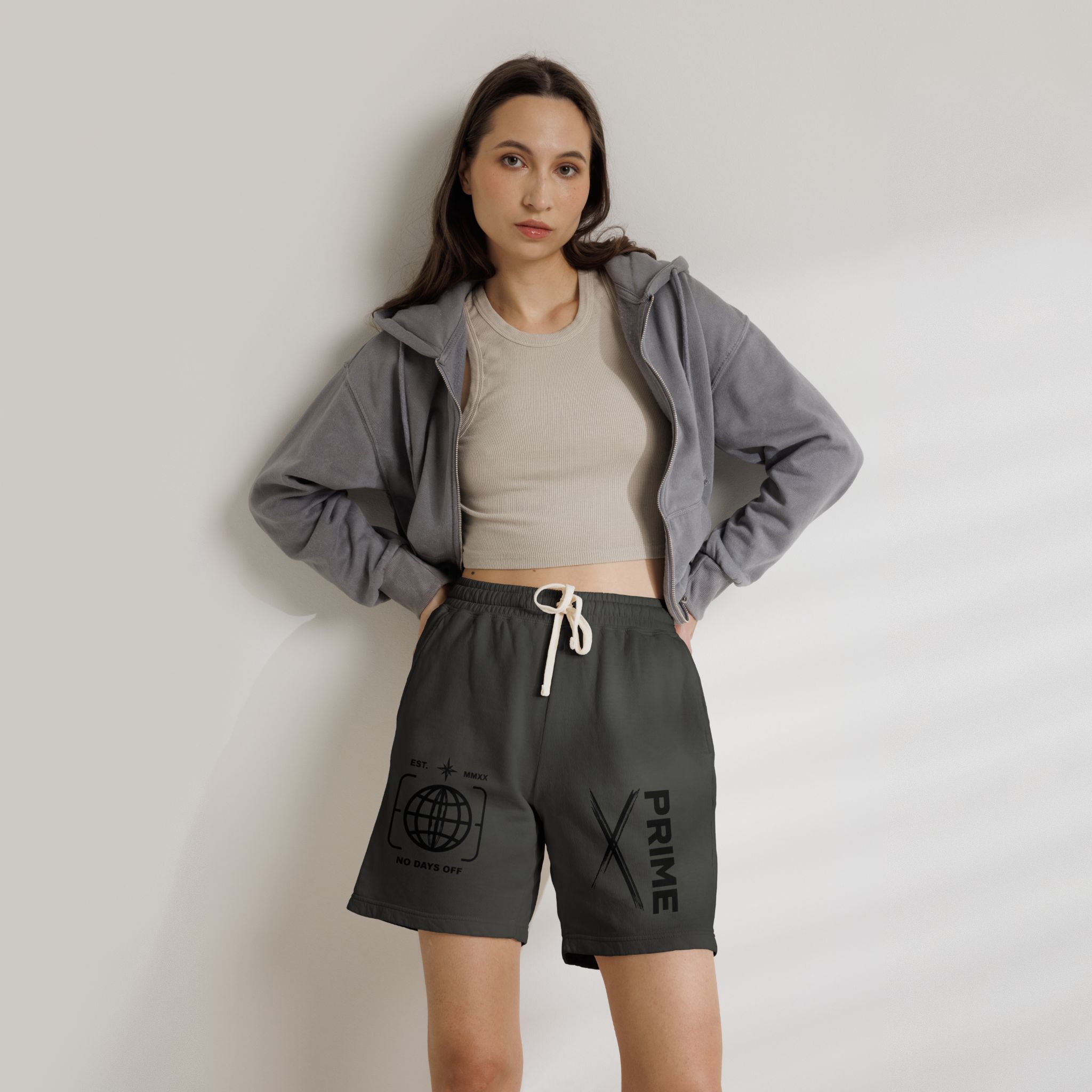 Sweat Shorts — 'Prime' Graphic Fleece Lounge Shorts