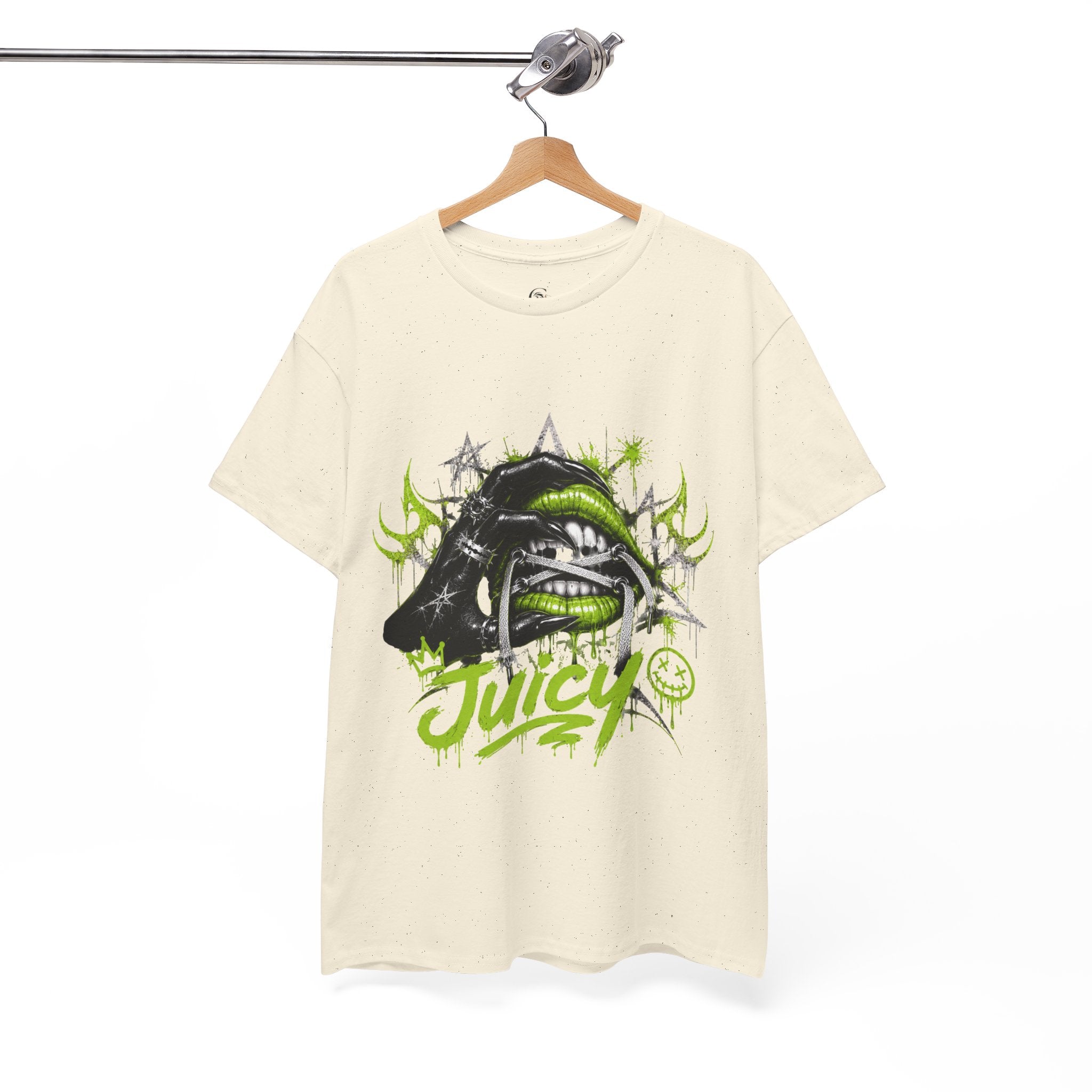 Juicy Graffiti Tee — Neon Green Street Art Graphic T-Shirt